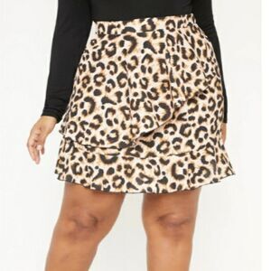 PrettyLittleThing Leopard Ruffle Skirt Sz 16